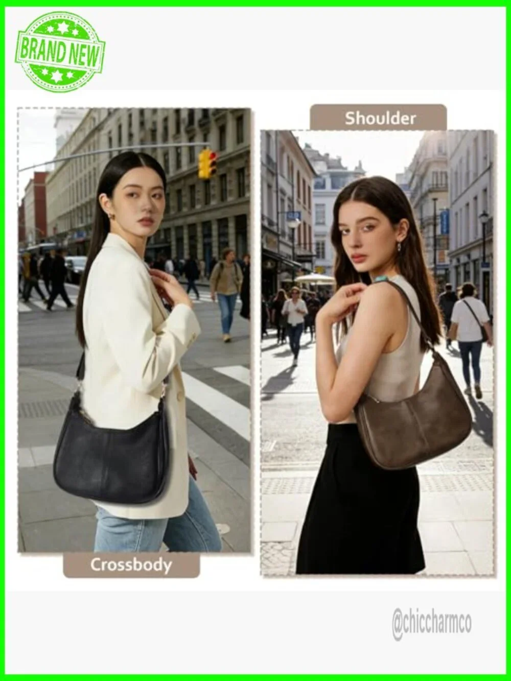 Soft Leather Crossbody Hobo Bag with Adjustable Strap, 11x6.3 Inches